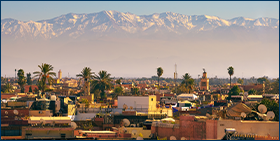 Morocco Corporate Payment Survey 2021: shortened delays across the year. Image of Marrakesh city skyline in Morocco with snowy Atlas mountains in the background.